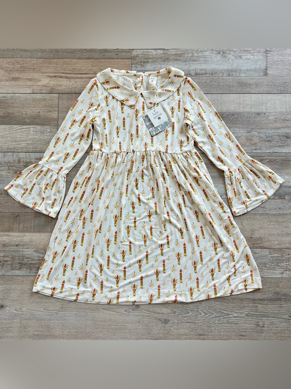NWT Kate Quinn Bamboo Long Sleeve Candle Print Dress Size 7